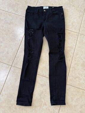 Frame Denim Black Ripped Skinny Jeans